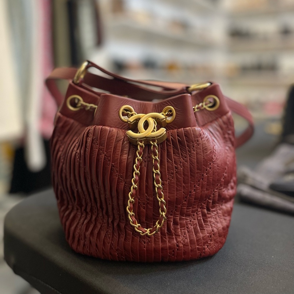 SOLD Chanel Burgundy Bucket Bag